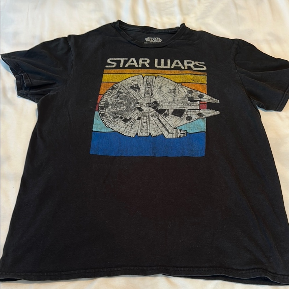 Men’s Star Wars Black Tee with Millennium Falcon Design Size Medium